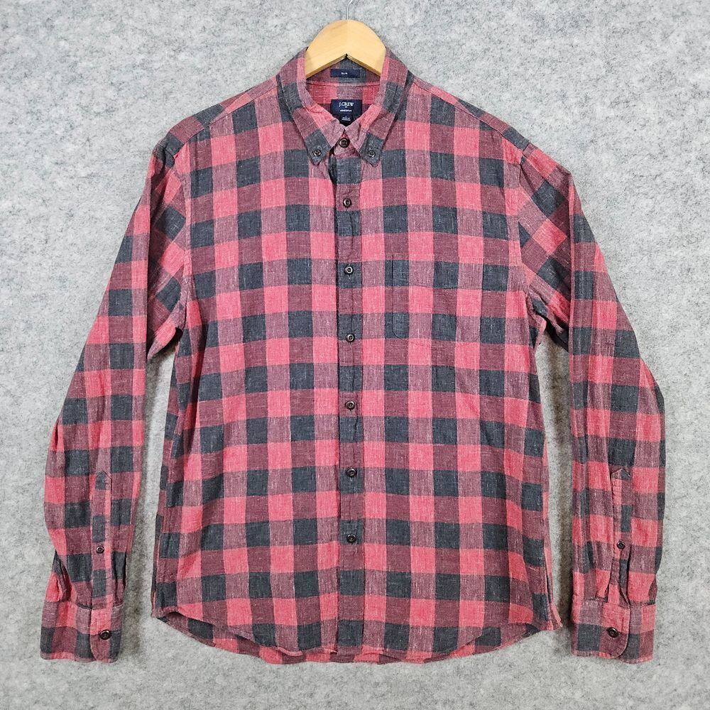 J Crew Homespun Slim Fit Shirt Size L Red Black Buffalo Plaid 100% Cotton Preppy